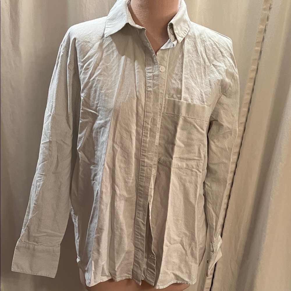 H&M Light blue Gray pinstriped Long Sleeve Shirt button